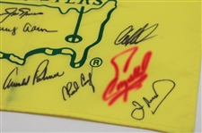 Big 3' Arnie, Jack & Gary w/other Champs Multi Signed 2007 Masters Embroidered Flag JSA ALOA
