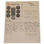Harry Vardon Signed 1923 Handwritten Message on Personal Letterhead JSA ALOA