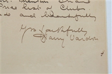 Harry Vardon Signed 1923 Handwritten Message on Personal Letterhead JSA ALOA