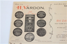 Harry Vardon Signed 1923 Handwritten Message on Personal Letterhead JSA ALOA