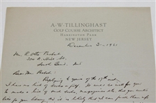 A.W. Tillinghast 1931 Signed Handwritten Letter on Letterhead to Colonel Otto Probst - Dec 31st JSA ALOA
