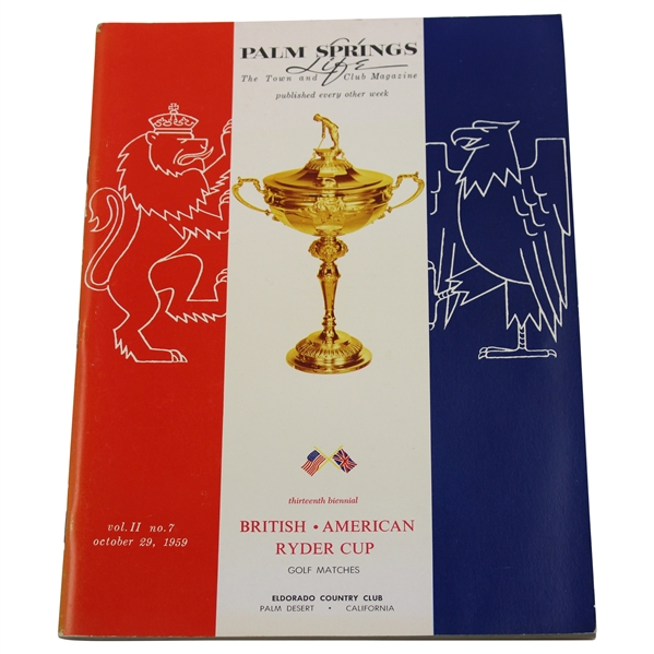 1959 Ryder Cup at Eldorado CC Palm Springs Town & Club Magazine Special Program