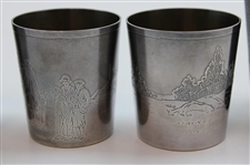 Golf Themed Silver Plate Nesting Cups w/Original Case - Includes Hagen's Roadster