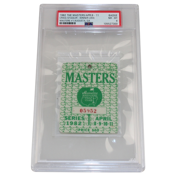 1982 Masters Tournament Series Badge #05952 PSA NM-MT 8