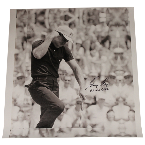 Gary Player Signed 1965 US Open B&W First Pump Image on 24x23 Canvas w/65 US Open JSA ALOA
