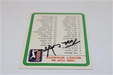 Tom Watson Signed 1981 PGA Tour '1980 Top 60 Money Winners' Golf Card JSA ALOA
