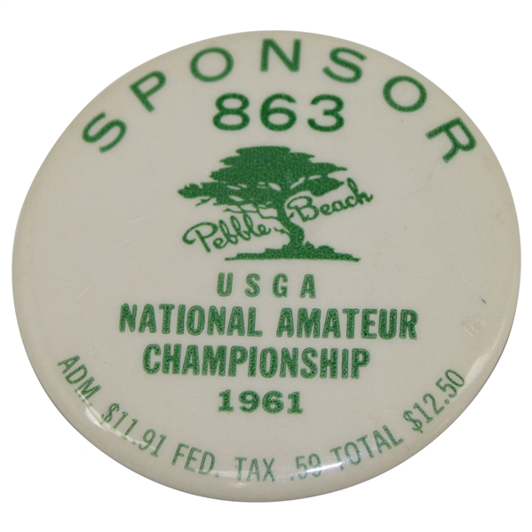1961 US Amateur Sponsor Badge #863 - Jack Nicklaus Amateur Winner