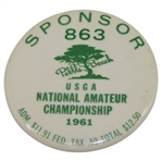 1961 US Amateur Sponsor Badge #863 - Jack Nicklaus Amateur Winner