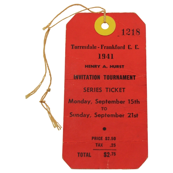 1941 Henry Hurst Invitational Series Ticket #1218 - Sam Snead Win