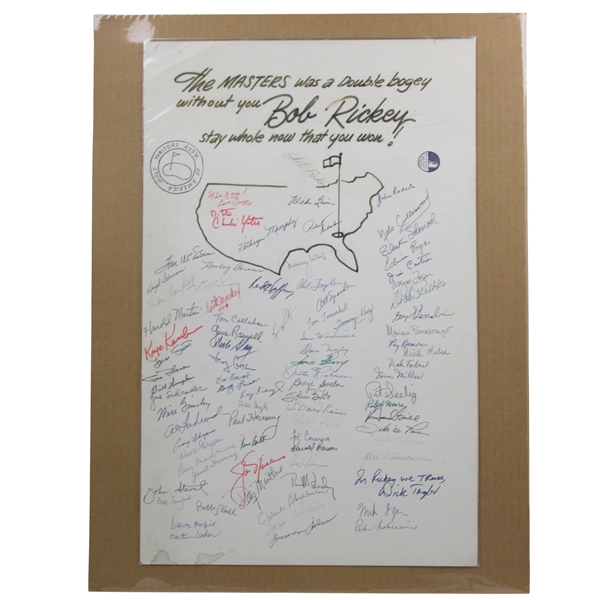 Jack Nicklaus, Yates & others Multi-Signed Writers Assoc. of America Hand-drawn Get Well Masters Page 
