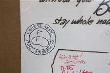 Jack Nicklaus, Yates & others Multi-Signed Writers Assoc. of America Hand-drawn Get Well Masters Page 
