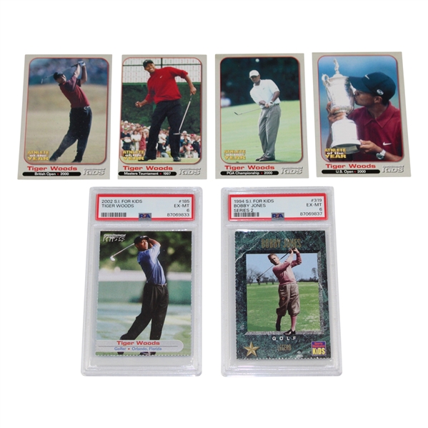 Six (6) Six Sports Illustrated For Kids Cards Tiger Woods & Bobby Jones