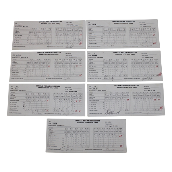 Tom Watson, Greg Norman & (12) Others Signed 1996 Harbour Town Pro Am Official Scorecards