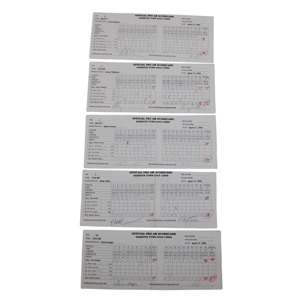 Paul Azinger, Nick Faldo & (8) Others Signed 1996 Harbour Town Pro Am Official Scorecards