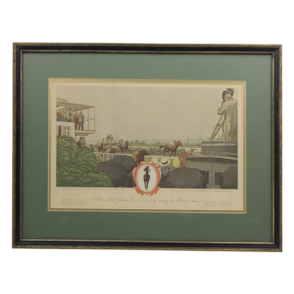 1930 Currier & Ives Belair Studs Gallant Fox Winning the Belmont Stakes Print - Framed