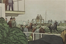 1930 Currier & Ives 'Belair Stud's Gallant Fox Winning the Belmont Stakes' Print - Framed