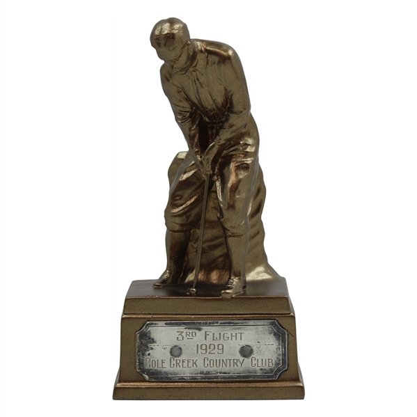 1929 Cole Creek Country Club 3rd Flight Trophy w/ Bobby Jones Likeness