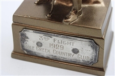 1929 Cole Creek Country Club 3rd Flight Trophy w/ Bobby Jones Likeness