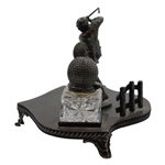 c.1930 Golfer Crystal Inkwell w/ Double Gutta Ball Display