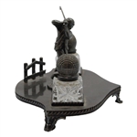 c.1930 Golfer Crystal Inkwell w/ Double Gutta Ball Display
