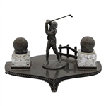 c.1930 Golfer Crystal Inkwell w/ Double Gutta Ball Display