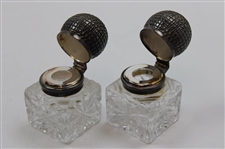 c.1930 Golfer Crystal Inkwell w/ Double Gutta Ball Display