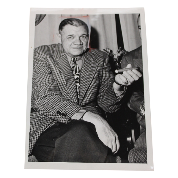 1947 Babe Ruth Smoking Cigar Original Wire Photo