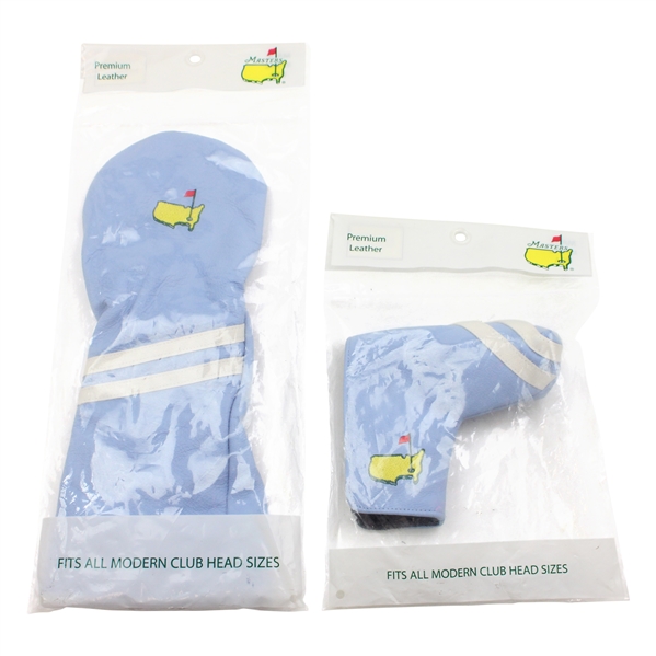 Masters Tournament Blue/White Premium Leather Driver & Putter Head Covers - Unopened