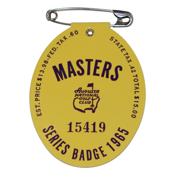 1965 Masters Tournament SERIES Badge #15419 - Jack Nicklaus Winner