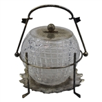 C. 1900 Large Plated Biscuit Barrel With Gutty Ball And Golf Club Handle