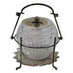 C. 1900 Large Plated Biscuit Barrel With Gutty Ball And Golf Club Handle