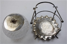 C. 1900 Large Plated Biscuit Barrel With Gutty Ball And Golf Club Handle