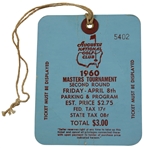 1960 Masters Tournament Friday 2nd Rd Ticket #5402 w/Original String - Arnold Palmer Winner