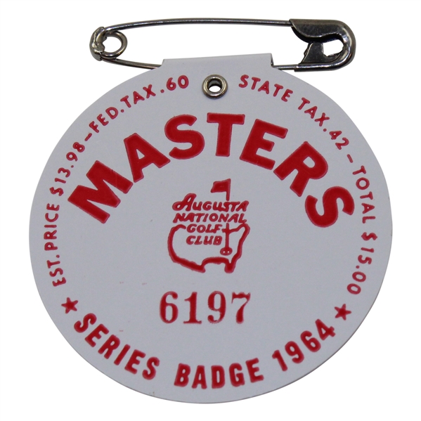 1964 Masters Tournament SERIES Badge #6197 - Arnold Palmer Winner