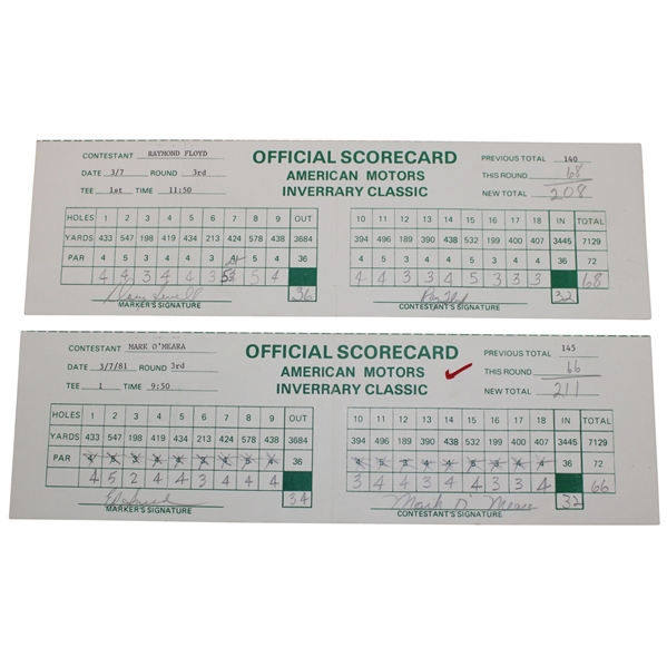 Ray Floyd, OMeara, Tewell & Sneed Signed 1981 Inverrary Classic Official Scorecards PSA/DNA 