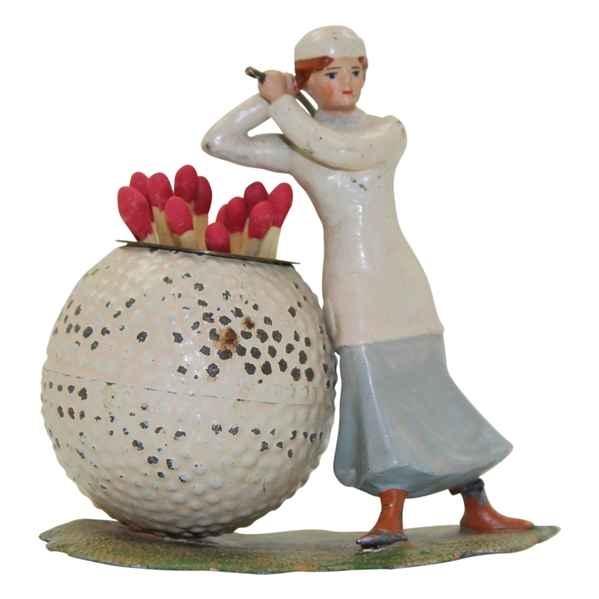 German Post-Swing Lady Golfer Bramble Ball Decorative Match Holder