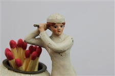 German Post-Swing Lady Golfer Bramble Ball Decorative Match Holder