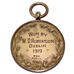 1919 BTH Dublin Irish Golf 9k Gold Medal Won by W.D. Robertson