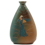 Weller Dickensware Vase with Woman Golfer in Blue Dress and Cape