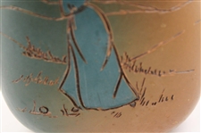 Weller Dickensware Vase with Woman Golfer in Blue Dress and Cape