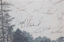 Claude Harmon, Jack Nicklaus, Seve, Payne & Field Signed 1986 Augusta National Print JSA ALOA