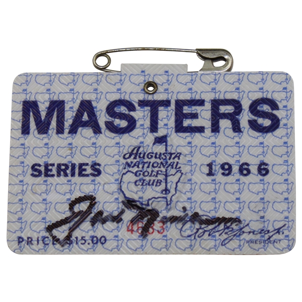 Jack Nicklaus Signed 1966 Masters Tournament SERIES Badge #4633 JSA ALOA