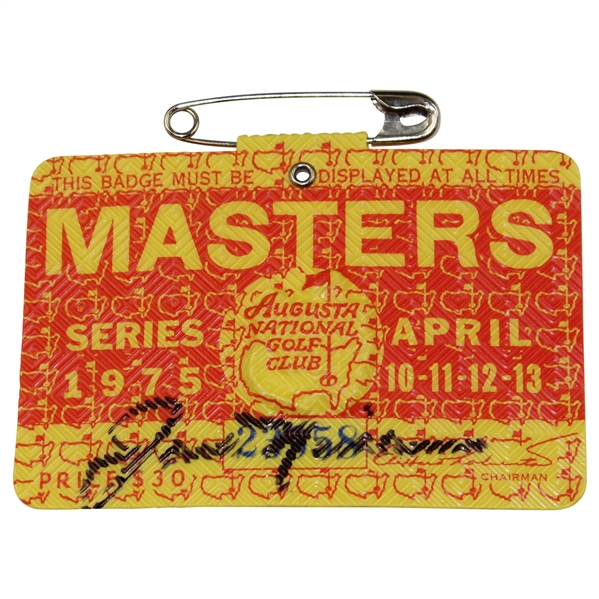 Jack Nicklaus Signed 1975 Masters Tournament SERIES Badge #23958 JSA ALOA