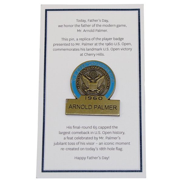 Arnold Palmer 1960 US Open Commemorative Contestant Badge - 2017 US Open Ltd Ed w/Card