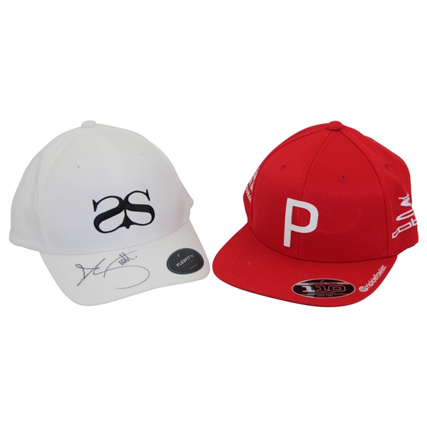 Adam Scott Signed Personal AS White Hat w/Rickie Fowler Personal Red Puma Hat JSA ALOA
