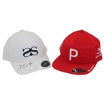 Adam Scott Signed Personal AS White Hat w/Rickie Fowler Personal Red Puma Hat JSA ALOA