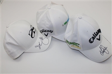 Adam Scott & Lee Janzen Signed Personal White Hats w/Chris Kirk Personal White Hat JSA ALOA