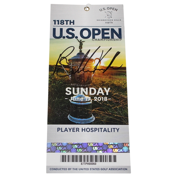 Brooks Koepka Signed 2018 US Open at Shinnecock Hills Sunday Final Rd Ticket JSA ALOA