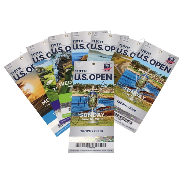 Gary Woodland Signed 2019 US Open at Pebble Beach Sunday Ticket w/Complete Ticket Set JSA ALOA