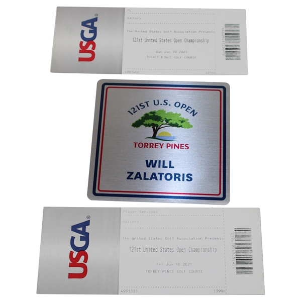 2021 US Open at Torrey Pines Will Zalatoris Locker Nameplate w/Friday & Sunday Gallery Tickets